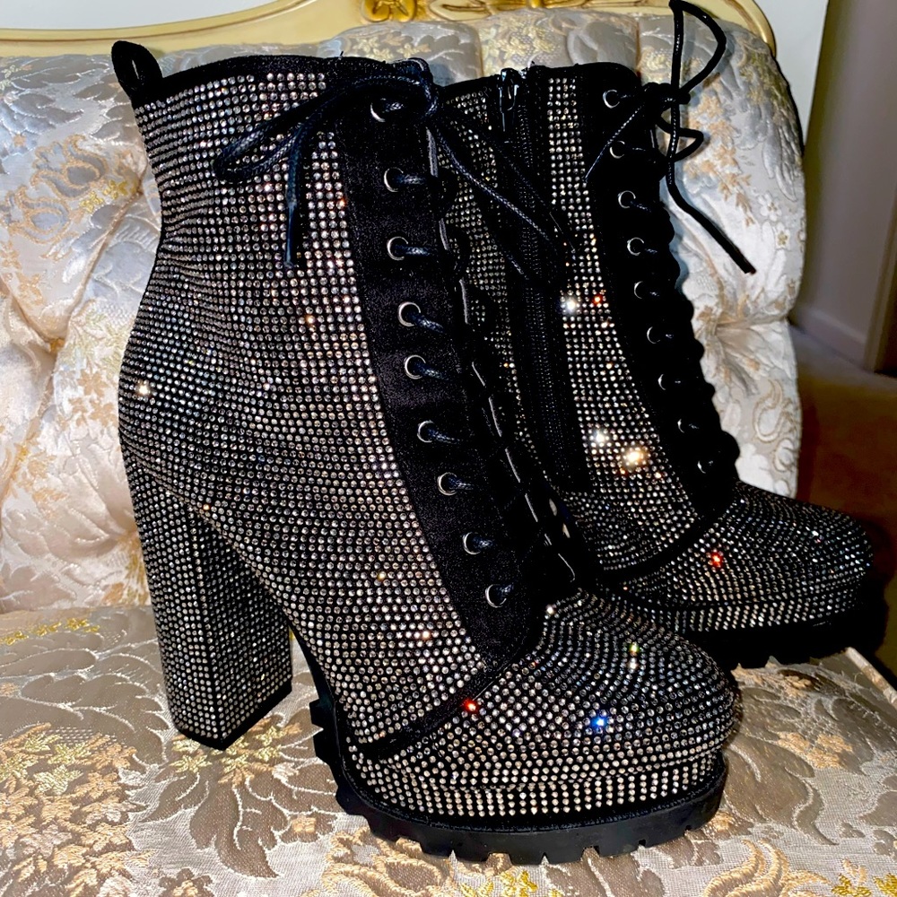 Rhinestone platform booties